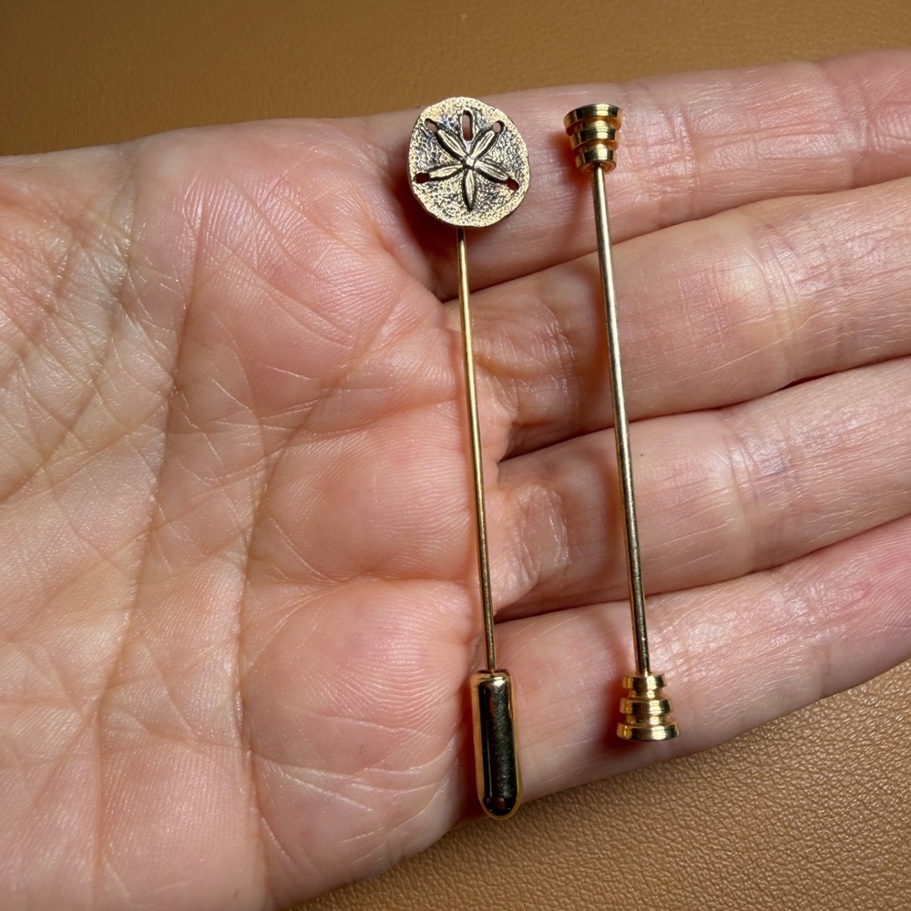 Vintage Sterling Silver Gold Vermeil Sand Dollar & Barbell Lapel Pin Set